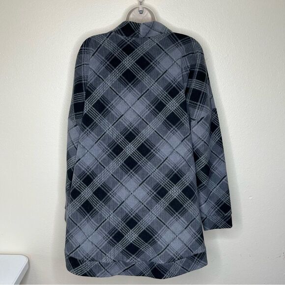 Gray Plaid Fleece Cocoon Jacket Pockets Cozy Oversized Soft Women Size XL Grey - Picture 6 of 9